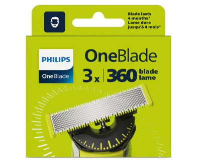 Rezerva OneBlade 360, QP430/50, otel inoxidabil, umed si uscat, kit 3 lame, compatibil cu Philips OneBlade si OneBladePro, Verde