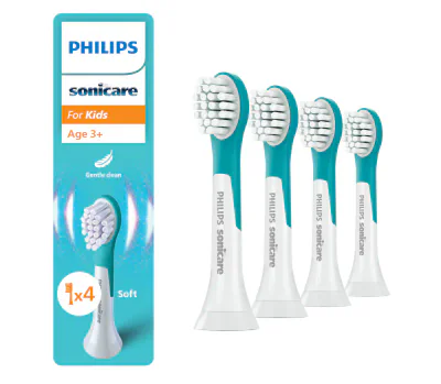Rezerve PHILIPS Sonicare Kids Compact HX6034/90, Pachet de 4 capete de periere, Standard, Click-on, L x A x I (mm) 60x25.7x230.5