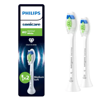 Rezerve PHILIPS Sonicare Optimal White HX6062/87, Pachet de 2 capete de periere, Standard, Click-on, Sincronizarea modurilor BrushSync, Alb, L x A x I (mm) 60x25.7x230.5