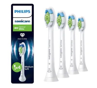 Rezerve PHILIPS Sonicare Optimal White HX6064/87, Pachet de 4 capete de periere, Standard, Click-on, Sincronizarea modurilor BrushSync, Alb, L x A x I (mm) 60x25.7x230.5