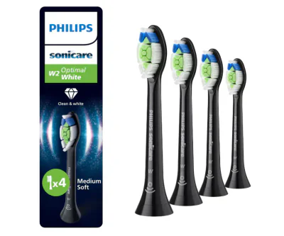 Rezerve PHILIPS Sonicare Optimal White HX6064/88, Pachet de 4 capete de periere, Standard, Click-on, Sincronizarea modurilor BrushSync, Negru, L x A x I (mm) 60x25.7x230.5
