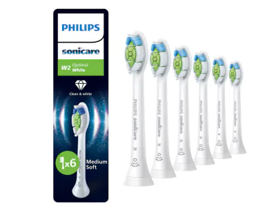 Rezerve Philips Sonicare Optimal White HX6066/87, pachet de 6 capete de periere, Standard, click-on, sincronizarea modurilor BrushSync, Alb