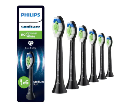 Rezerve Philips Sonicare Optimal White HX6066/88, pachet de 6 capete de periere, Standard, click-on, sincronizarea modurilor BrushSync, Negru
