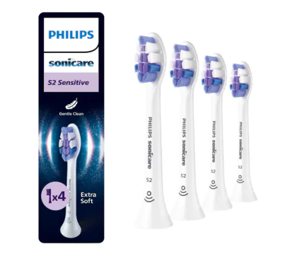 Rezerve PHILIPS Sonicare Sensitive HX6054/87, Pachet de 4 capete de periere, Standard, Click-on, Sincronizarea modurilor BrushSync, Alb, L x A x I (mm) 25.7x60x230.5