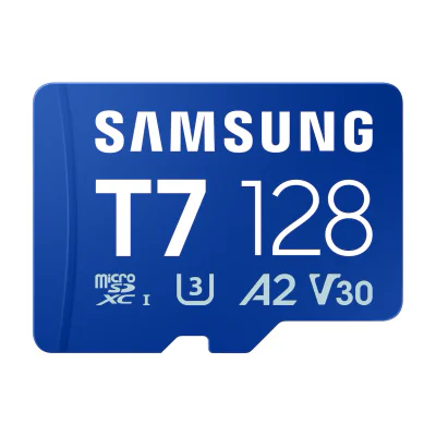 Samsung T7 microSD card, 128 GB, MicroSDXC, UHS-I, 170 MB/s, Class 3 (U3), V30