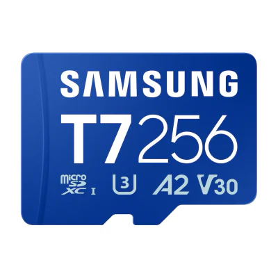 Samsung T7 microSD card, 256 GB, MicroSDXC, UHS-I, 170 MB/s, Class 3 (U3), V30