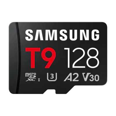 Samsung T9 microSD card, 128 GB, MicroSDXC, UHS-I, 200 MB/s, 130 MB/s, Class 3 (U3)