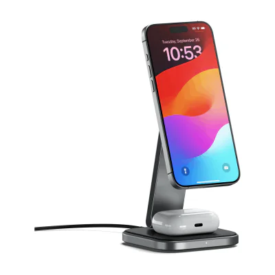 Satechi 2-in-1 Foldable Qi2 Wireless Charging Stand - Space Gray