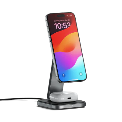 Satechi 2-in-1 Foldable Qi2 Wireless Charging Stand - Space Gray