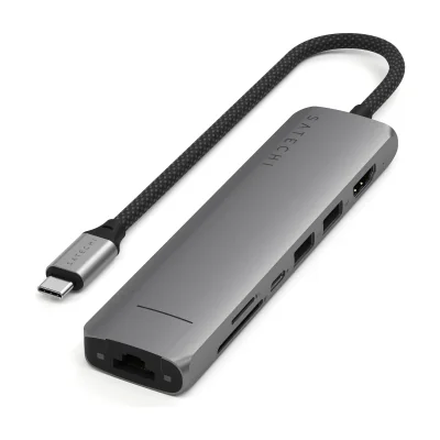 Satechi 7-in-1 USB-C Slim Multiport Adapter with Ethernet - Space Grey
