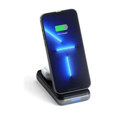 Satechi Duo Wireless Charger Power Bank Stand 10000 mAh Stand (Powerbank based for iPhone & Airpods) - Space Grey