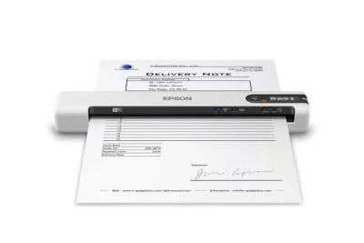 Scanner Epson DS-80W portabil, dimensiune A4, tip sheetfed, viteza scanare: 4 sec/pagina alb-negru si color, rezolutie optica 600x600dpi, , fiabilitate ciclu de lucru zilnic 300 pagini, formate ieşire : BMP, JPEG, TIFF, Scanare către multi TIFF, PDF,