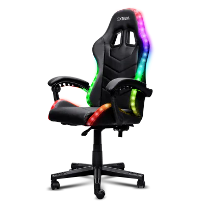 Scaun gaming Trust GXT 704 Roniq RGB, 5 roti, gas lift clasa 3, ajustabil pe inaltime, material PU leather, greutate maxima suportat 110 kg, negru