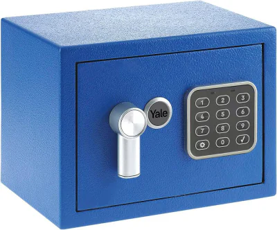 Seif Yale standard rezidential mini YSV/170/DB2; Se livreaza cu 2 chei; se blocheaza la introducerea consecutiva a 3 coduri personale gresite ; Usor de actionat cu cod personal; Mai mult de 100 000 de combinatii culoare albastru