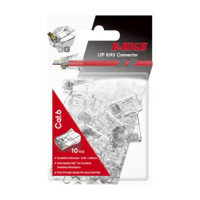 Set 10 conectori UTP RJ45 Cat.6A PASS THROUGH BH-01-00211- Conector modular CAT 6 UTP , J45