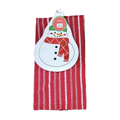Set 2 piese bucatarie:suport vase,prosop Snowman