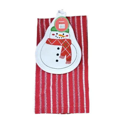 Set 2 piese bucatarie:suport vase,prosop Snowman