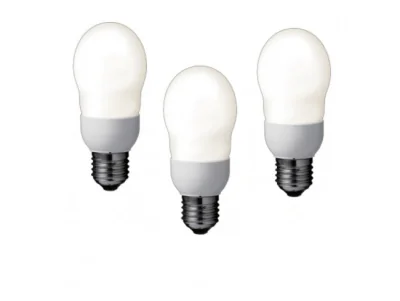 SET 3 becuri fluorescent Panasonic, soclu E27, putere 8W, forma oval, lumina alb calda, alimentare 220 - 240 V, "EFA8E27HD-3"