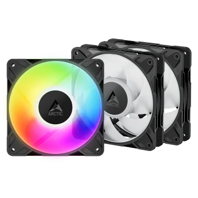 Set 3 ventilatoare Arctic "P12 Pro A-RGB LN - 3 Pack", 120mm, 450 - 2000 RPM, FDB, 49 cfm, 4-Pin Fan Plug + 4-Pin Socket/3-Pin A-RGB Plug + 3-Pin Socket, negru, "ACFAN00347A"