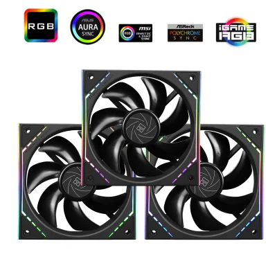 Set 3 ventilatoare Thermalright "TL-M12", 120mm, 1500 RPM, S-FDB Bearing, 47.6 CFM, LED ARGB, 4pin PWM, negru, "TL-M12-3"