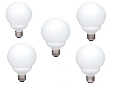SET 5 becuri fluorescent Panasonic, soclu E27, putere 13W, forma sferic, lumina alb calda, alimentare 220 - 240 V, "EFG13E282V-5"
