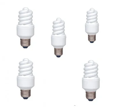 SET 5 becuri fluorescent Panasonic, soclu E27, putere 13W, forma spirala, lumina alb calda, alimentare 220 - 240 V, "EFD13E282V-5"