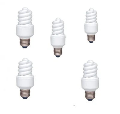 SET 5 becuri fluorescent Panasonic, soclu E27, putere 13W, forma spirala, lumina alb rece, alimentare 220 - 240 V, "EFD13E672V-3"