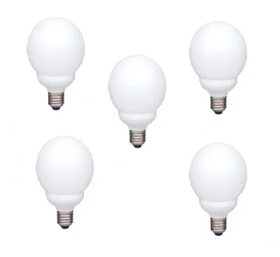 SET 5 becuri fluorescent Panasonic, soclu E27, putere 18W, forma sferic, lumina alb calda, alimentare 220 - 240 V, "EFG18E27HD-5"