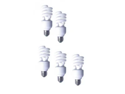 SET 5 becuri fluorescent Panasonic, soclu E27, putere 19W, forma spirala, lumina alb calda, alimentare 220 - 240 V, "EFD19E27HD3E-5"