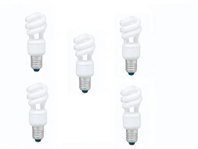SET 5 becuri fluorescent Panasonic, soclu E27, putere 8W, forma spirala, lumina alb calda, alimentare 220 - 240 V, "EFD8E27HD3E-5"