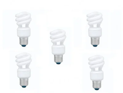 SET 5 becuri fluorescent Panasonic, soclu E27, putere 8W, forma spirala, lumina alb rece, alimentare 220 - 240 V, "EFD8E65HD3E-5"