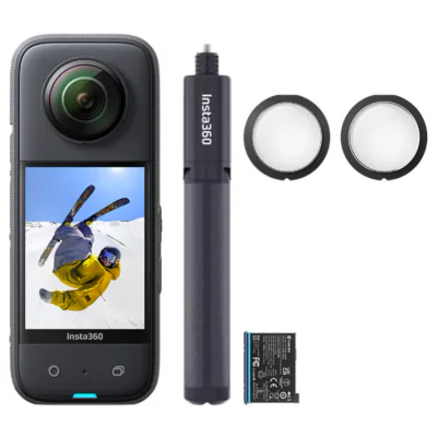Set camera de actiune, Insta360. X3 All-Purpose Kit, Pentru camera X3, 2 protectoare lentile, Baterie de rezerva, Trepied, Selfie stick, Negru