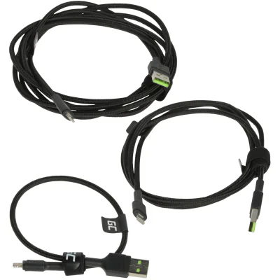 Set de cabluri USB-A - Lightning Green Cell KABGCSET04, Ray, 0,3 m, 1,2 m, 2 m