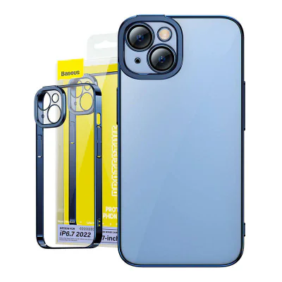 Set husă transparentă Baseus Glitter + sticlă securizată pentru iPhone 14 Plus (albastru)