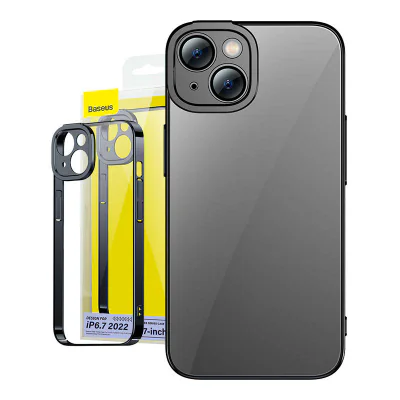 Set husă transparentă Baseus Glitter + sticlă securizată pentru iPhone 14 Plus (negru)