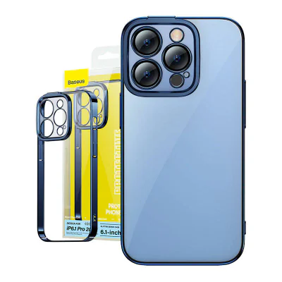 Set husă transparentă Baseus Glitter + sticlă securizată pentru iPhone 14 Pro (albastru)