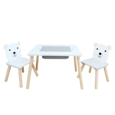 Set masuta si 2 scaune, cu spatiu de activitati, Bear, U-Grow