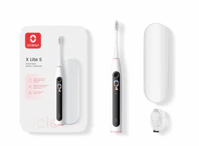 Set periuta de dinti smart sonica Oclean X Lite, Functii: Motor Maglev 72,000 miscari/min, 5 moduri, 65 dB, Capacitate baterie: 1100 mAh, durata utilizare: pana la 40 zile, IPX7 waterproof, perie Professional Clean, culoare: gri, continut pachet: per