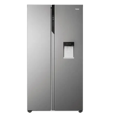 Side by side Haier HSR5918DWMP, 521 litri, Total No Frost, Multi air flow, Clasa D, SuperCooling, SuperFreezing, Holidays, dispenser apa, H 177 cm, Inox