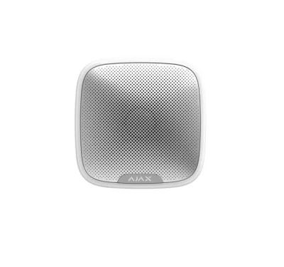"Sirena de exterior, wireless, alb - AJAX; Presiune acustica: 85 ÷ 113 dB @ 1 m; Timp alarma: 3 ÷ 180 s; Frecventa sunet: 3.5 ± 0.5 kHz; Timp alarmare: 0.15 s; Tip alarma: sonora + LED, conector LED extern; Frecventa operare: 868.0 - 868.6 MHz; Puter