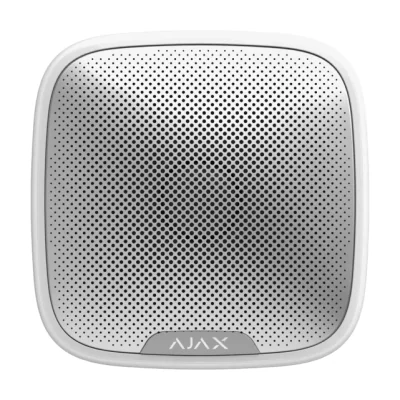 "Sirena de exterior, wireless, alb - AJAX; Presiune acustica: 85 ÷ 113 dB @ 1 m; Timp alarma: 3 ÷ 180 s; Frecventa sunet: 3.5 ± 0.5 kHz; Timp alarmare: 0.15 s; Tip alarma: sonora + LED, conector LED extern; Frecventa operare: 868.0 - 868.6 MHz; Puter