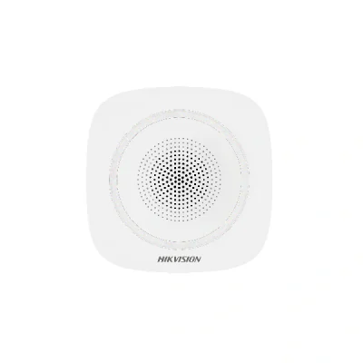 Sirena interior wireless AX PRO Hikvision DS-PS1-I-WE(B)-B(Blue Indicator); 868MHz two-way Tri-X wireless technology, distanta comunicare RF: 1600m in camp deschis, nivel sonor: 90 la 110dB, 3 tipuri de sonerii de alarma: alarma la efractie, alarma l