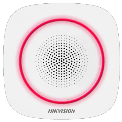 Sirena interior wireless AX PRO Hikvision DS-PS1-I-WE( Red indicator ) supporting 868MHz two-way communication via Cam-X protocol,multiple alarm sounds, strobe light indication, is used forinstant alerting when alarm triggered, Buzzer Decibel: 90 to 