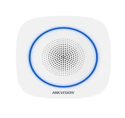 Sirena interior wireless AX PRO Hikvision DS-PS1-II-WE Buzzer Decibel: 90 to 110 dB,  fire alarm, panic alarm, and intrusion alarm, Operation temperature –10°C to 55°C,Four CR123 batteries, Support 12 VDC Power Supply, Power interface 12 VDC,  CAM-X 