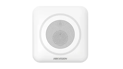 Sirena interior wireless AX PRO Hikvision DS-PS1-II-WE Buzzer Decibel: 90 to 110 dB,  fire alarm, panic alarm, and intrusion alarm, Operation temperature –10°C to 55°C,Four CR123 batteries, Support 12 VDC Power Supply, Power interface 12 VDC,  CAM-X 