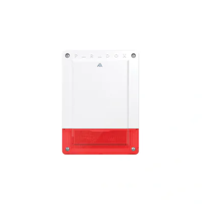 Sirenă wireless de exterior cu lumina stroboscopica, 100dB • consum inactiv (sleep): 22 uA, Standby: 130 uA, Alarmă: 550 mA • opțiuni culoare lentilă - roșu, albastru, transparent, galben • rezistență la intemperii • grad protecție IP: IP54 • senzor 
