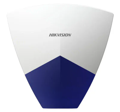 Sirene de exterior Hikvision DS-PS102X/BL, putere acustica@1 meter: 110 dBA,  PGM/BELL port, 3 tipuri de alarma: alarma de incendiu, alarma de panica, alarma de efractie, culoare alba, led albastru, IP55, alimentare: 9 to 16VDC, dimensiuni: 221x215x5