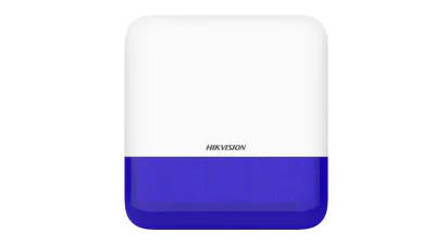Sirene de exterior wireless AXPRO Hikvision DS-PS1-E-WE(Blue Indicator), frecventa de operare: 868 MHz, comunicare bidirectionala Tri-X wireless protocol, distanta de comunica RF: 1600metri, criptare: AES-128, 2 x tamper, Strobe light BLUE, nivel son