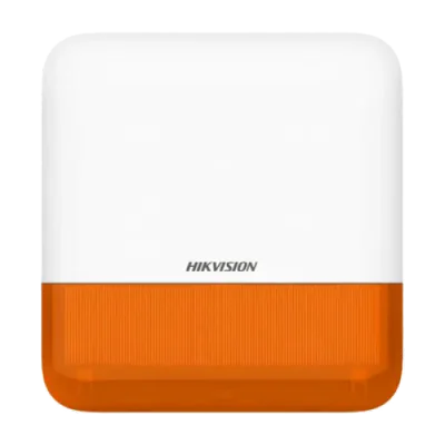 Sirene de exterior wireless AXPRO Hikvision DS-PS1-E-WE(Orange Indicator), frecventa de operare: 868 MHz, comunicare bidirectionala Tri-X wireless protocol, distanta de comunica RF: 1600metri, criptare: AES-128, 2 x tamper, Strobe light BLUE, nivel s