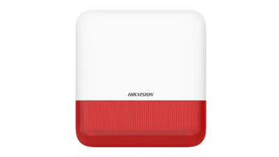Sirene de exterior wireless AXPRO Hikvision DS-PS1-E-WE(Red Indicator), frecventa de operare: 868 MHz, comunicare bidirectionala Tri-X wireless protocol, distanta de comunica RF: 1600metri, criptare: AES-128, 2 x tamper, Strobe light RED, nivel sonor